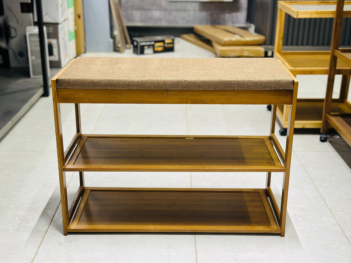 Wooden Shoe Rack with Cushioned Seat.