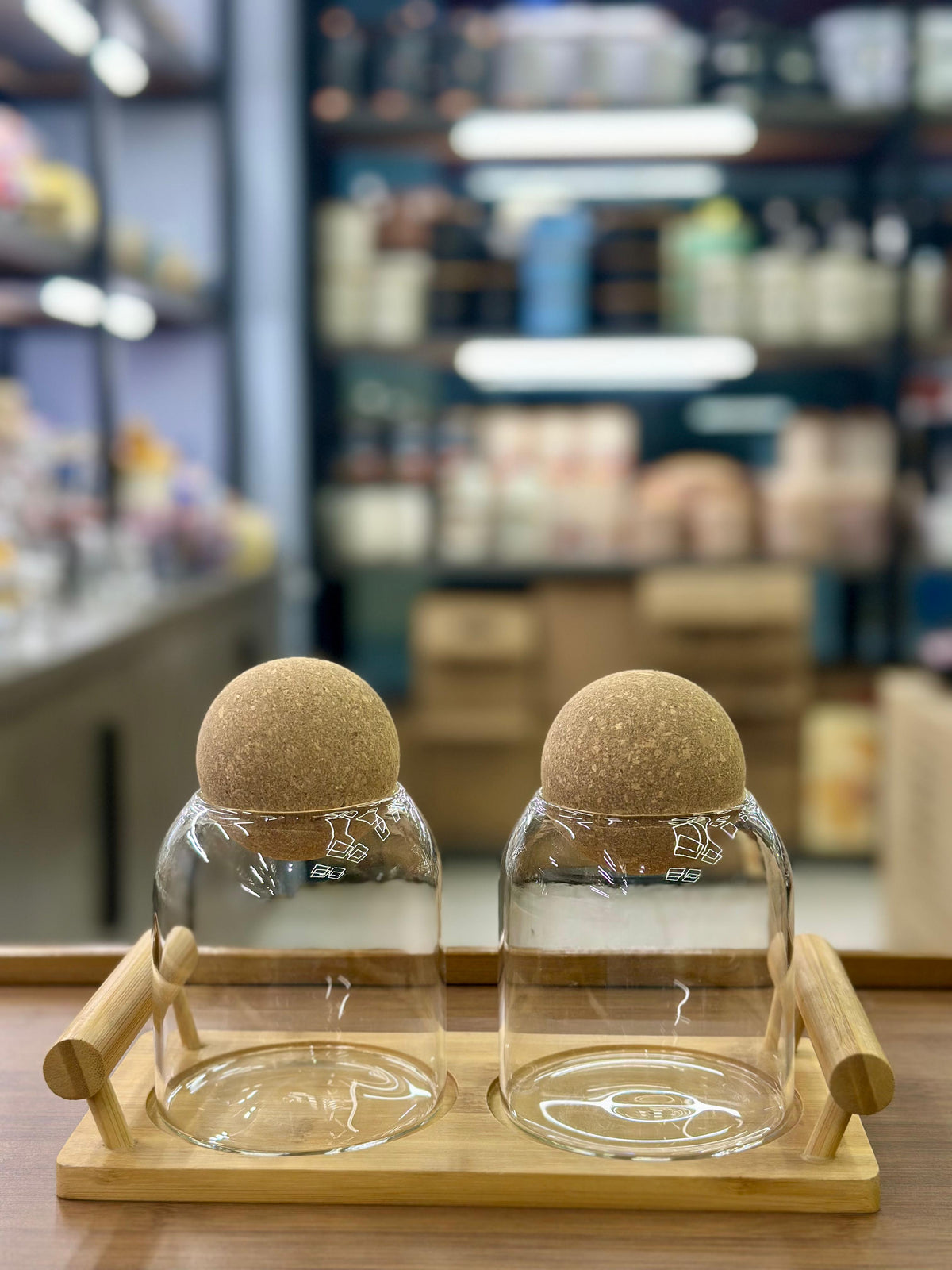 Masala Ball Top Glass Jar Set With Stand