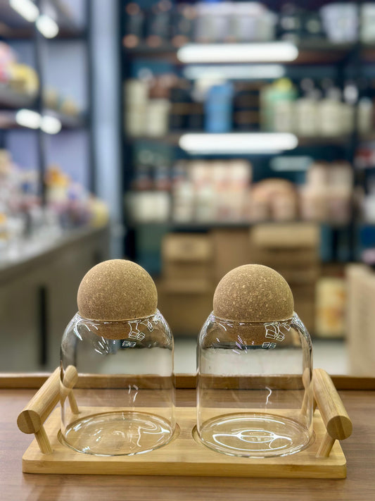 Masala Ball Top Glass Jar Set With Stand