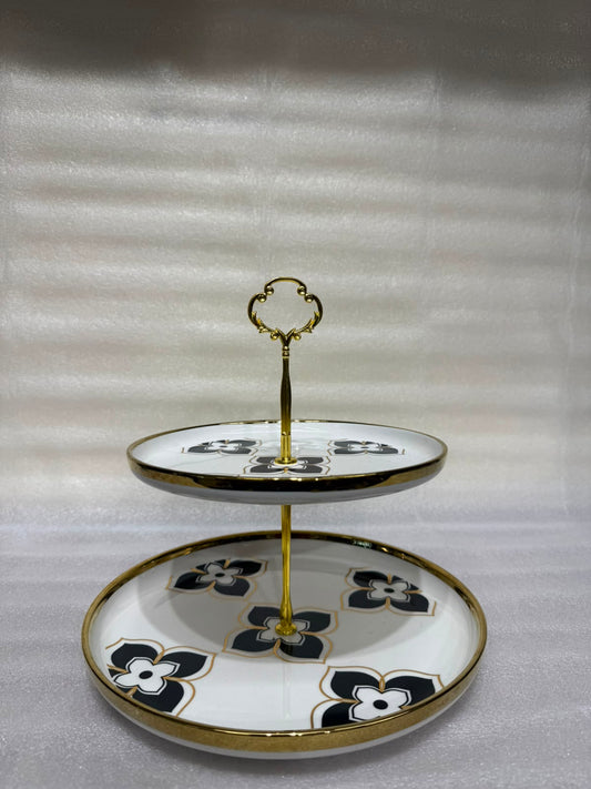 Floral Two-Tier Serving Tray
