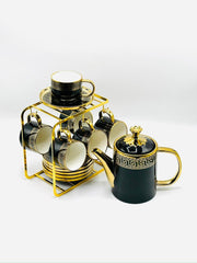Greek Ceramic Tea Set with Gold Stand