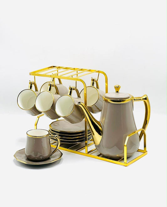 Ceramic Tea Set with Gold Stand