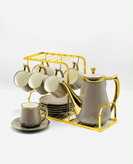 Ceramic Tea Set with Gold Stand
