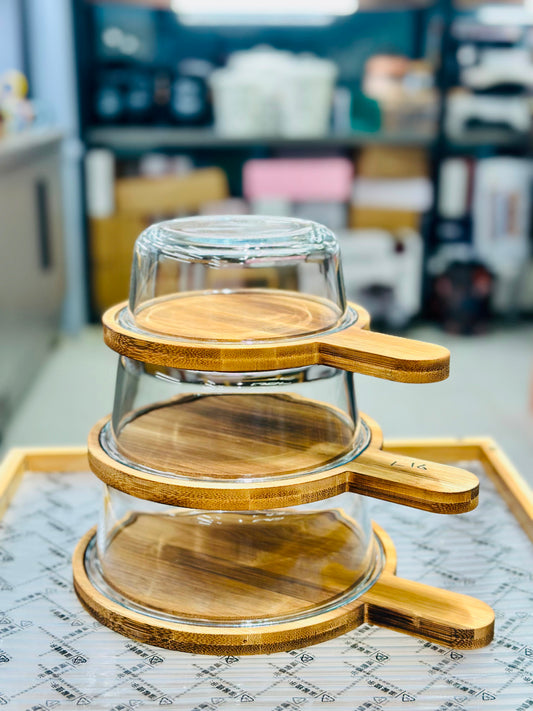 Walnut Wood Round Kebab Serving Dish with lid