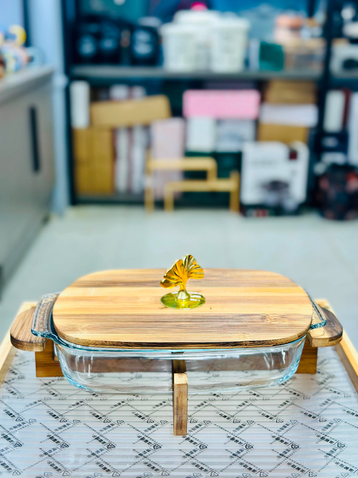 Walnut Wood Square Serving Dish with Stand