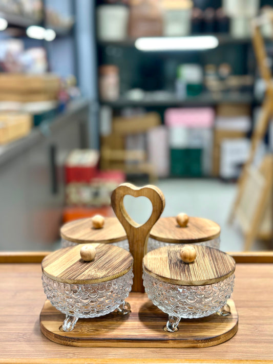 4pcs Walnut Dryfruit Serving Stand