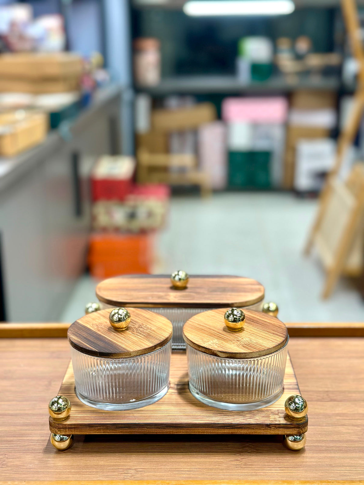 3pcs Walnut Dryfruit Serving Stand