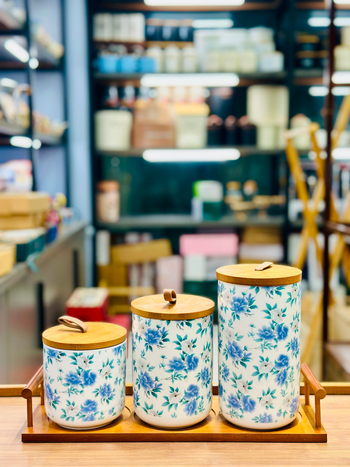 3pcs Airtight Ceramic Jar Set Floral Print