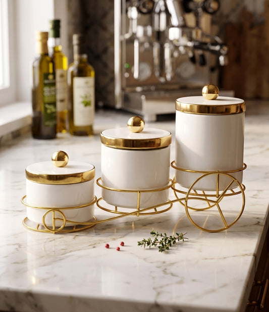 3Pcs Jar Golden Stand Set