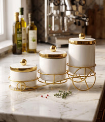 3Pcs Jar Golden Stand Set