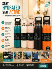 Premium Sports Thermos Bottle with Built-In Straw