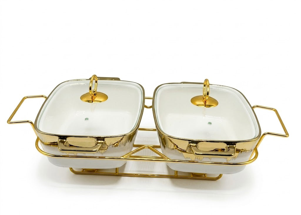 Luxury Porcelain Twin Rectangle  Chafing Dish