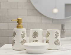 Brilliant 4Pcs Bathroom Set Leaf White