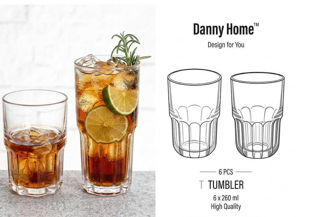 Danny Home Glass Cup 6Pcs Set (285ml)