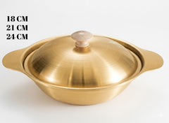 Golden Serving Bowl With Wooden Knob