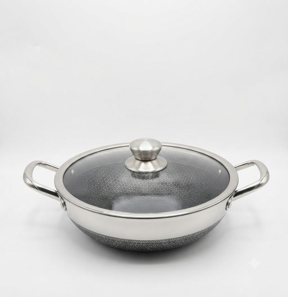 Stainless Steel Laser Coating Double Handle Wok