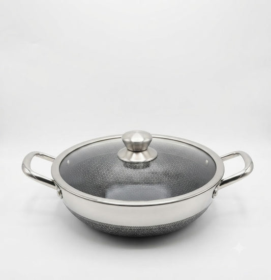 Stainless Steel Laser Coating Double Handle Wok