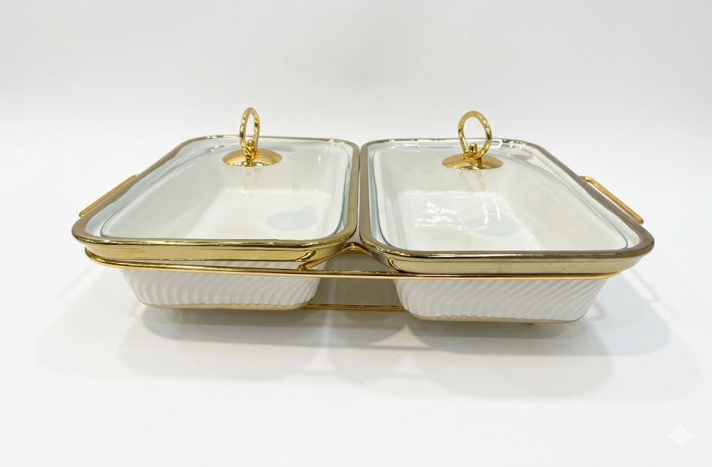 Luxury Porcelain Twin Rectangle Chafing Dish