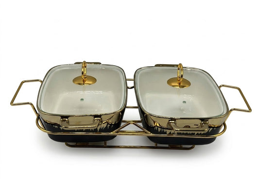 Luxury Porcelain Twin Rectangle  Chafing Dish