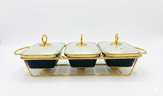 Luxury Porcelain Triple Rectangle Chafing Dish