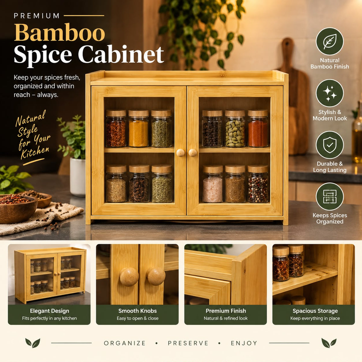 Bamboo Spice Cabinet With Acrylic Window