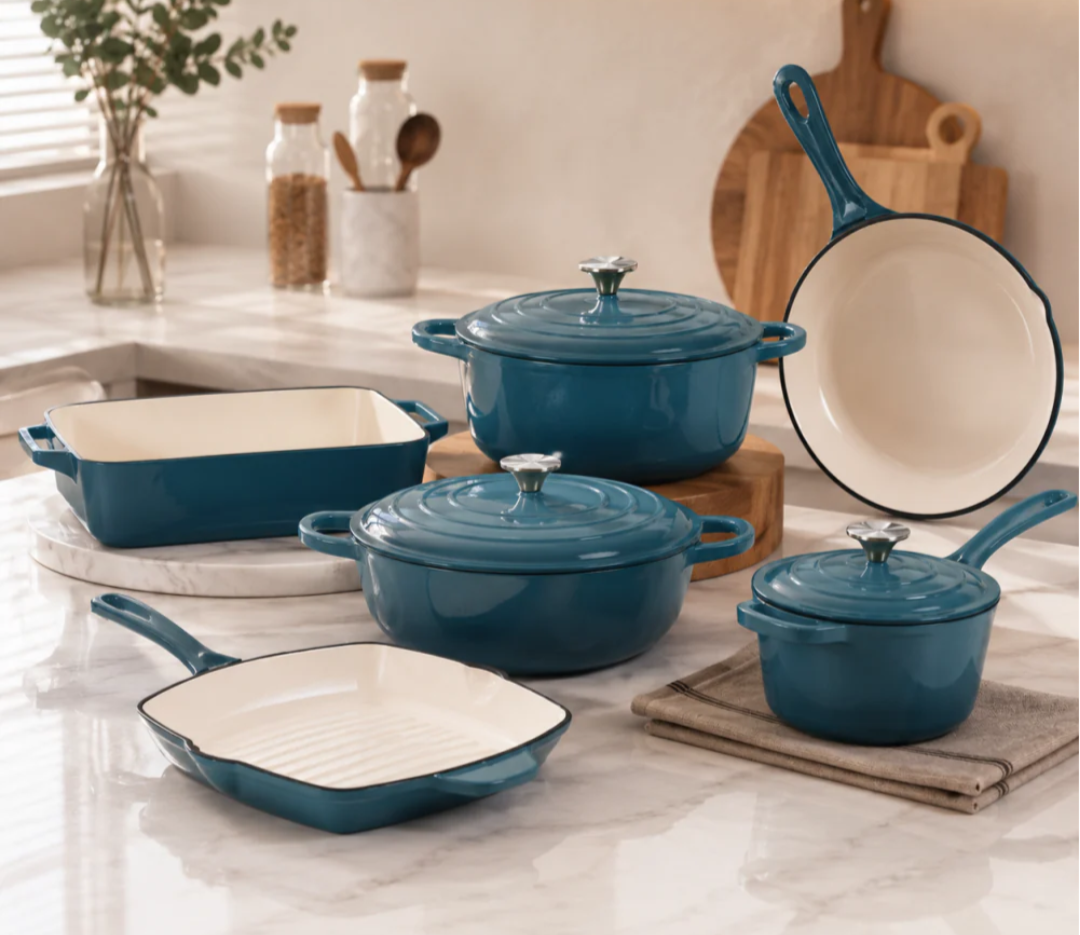 11 Pcs Osfe Enameled Cast Iron Cookware Set Sea Green