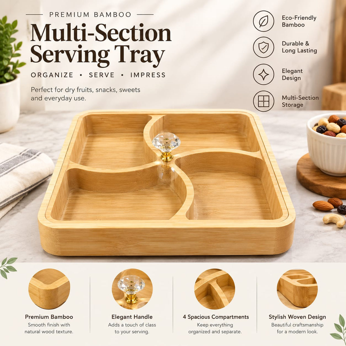 4 Partition Bamboo Dry Fruit Box
