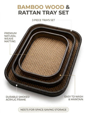 Bamboo Wooden Trays 3 Pcs Set