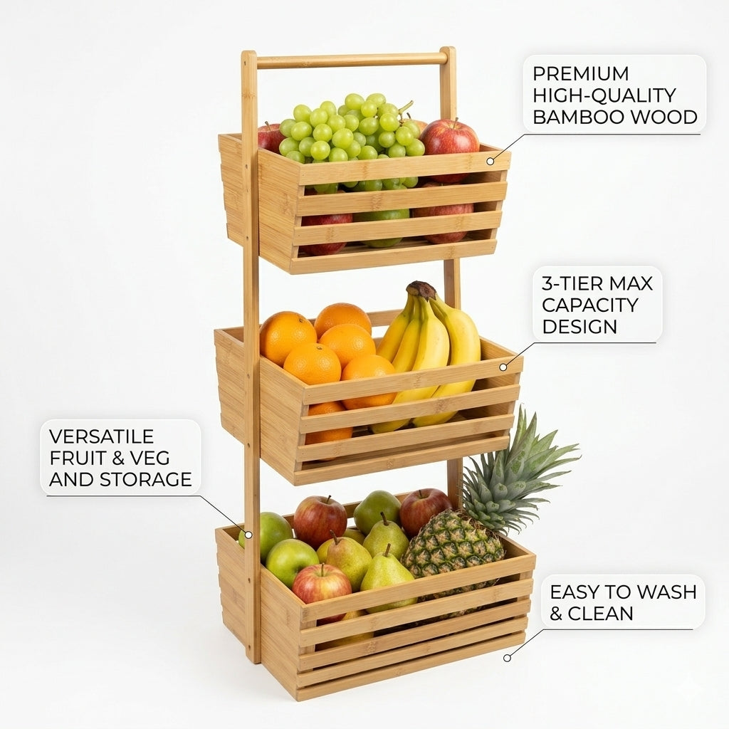 3 Tier Bamboo Fruit & Vegetable Storage Rack