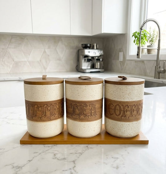 3 Pcs Ceramic Jar Set With Tray