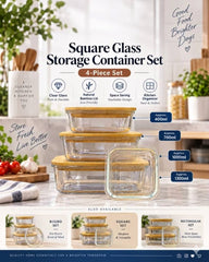 Food Storage Box With Wooden Lid 4 Pcs Set