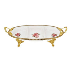 3 Section Rose Print Serving Dish Gold