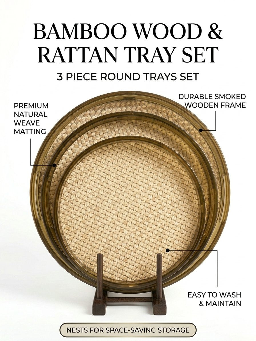 Bamboo Wooden Trays 3 Pcs Set
