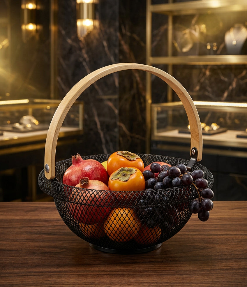 Fruit Basket With Wooden Handle