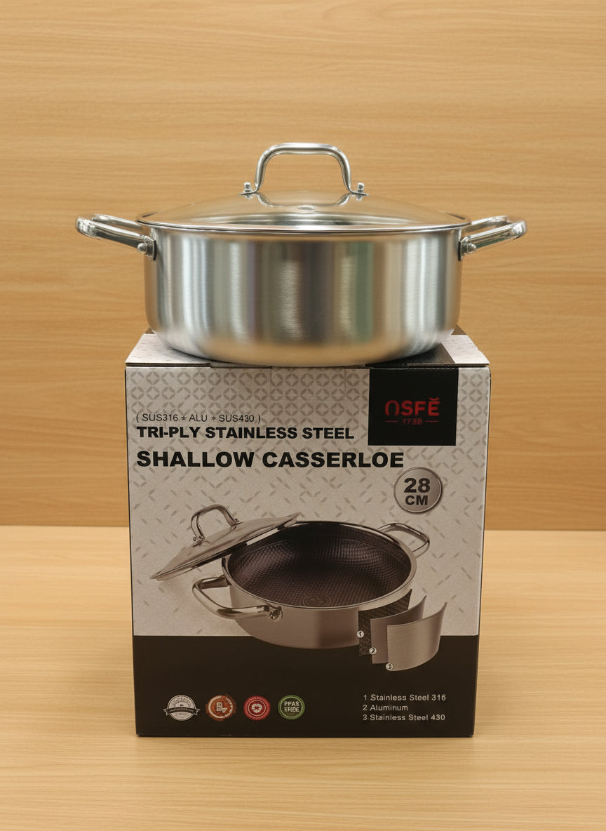 OSFE Triply Stainless Steel  Shallow Casserole 28 CM