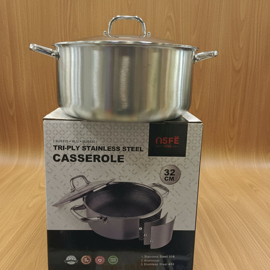 OSFE Triply Stainless Steel Casserole 32 CM
