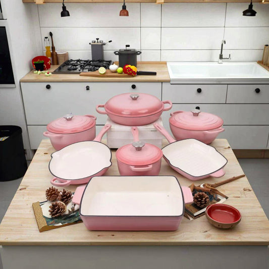11 Pcs Osfe Enameled Cast Iron Cookware Set Pink