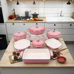 11 Pcs Osfe Enameled Cast Iron Cookware Set Pink