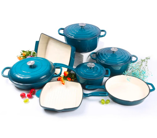 11 Pcs Osfe Enameled Cast Iron Cookware Set Sea Green