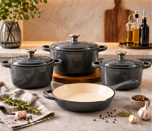 7 Pcs Osfe Enameled Cast Iron Cookware Set Grey