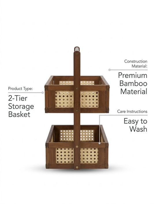Bamboo 2 Tier Storage Basket