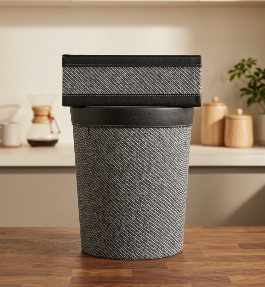 Leather Tissue Box & Dustbin Set