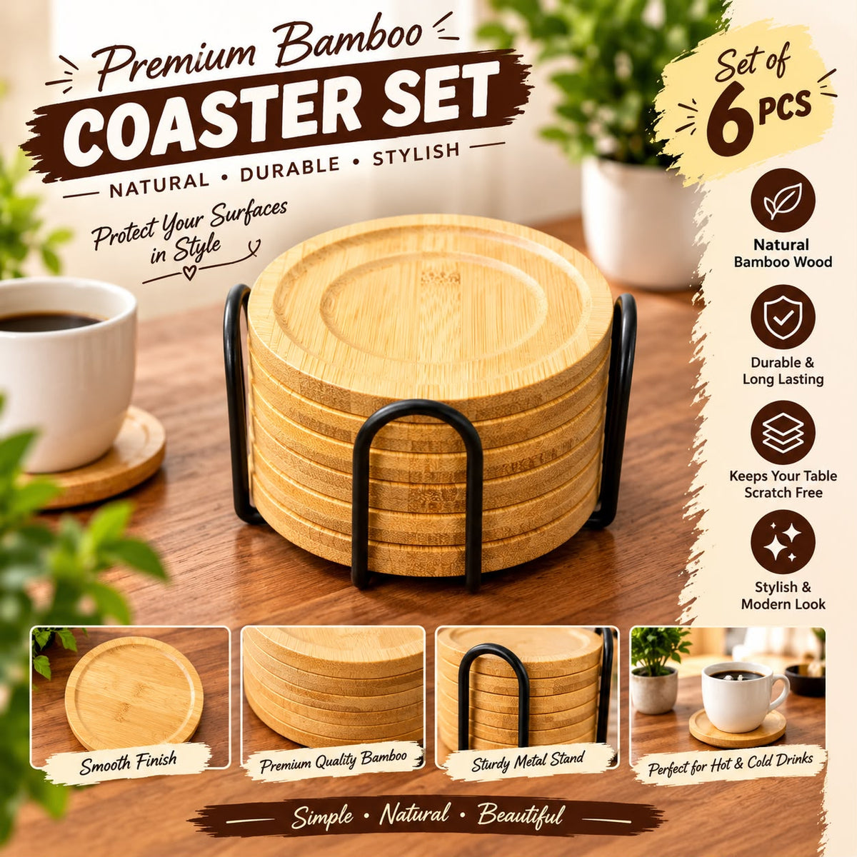 Bamboo Coasters With Stand