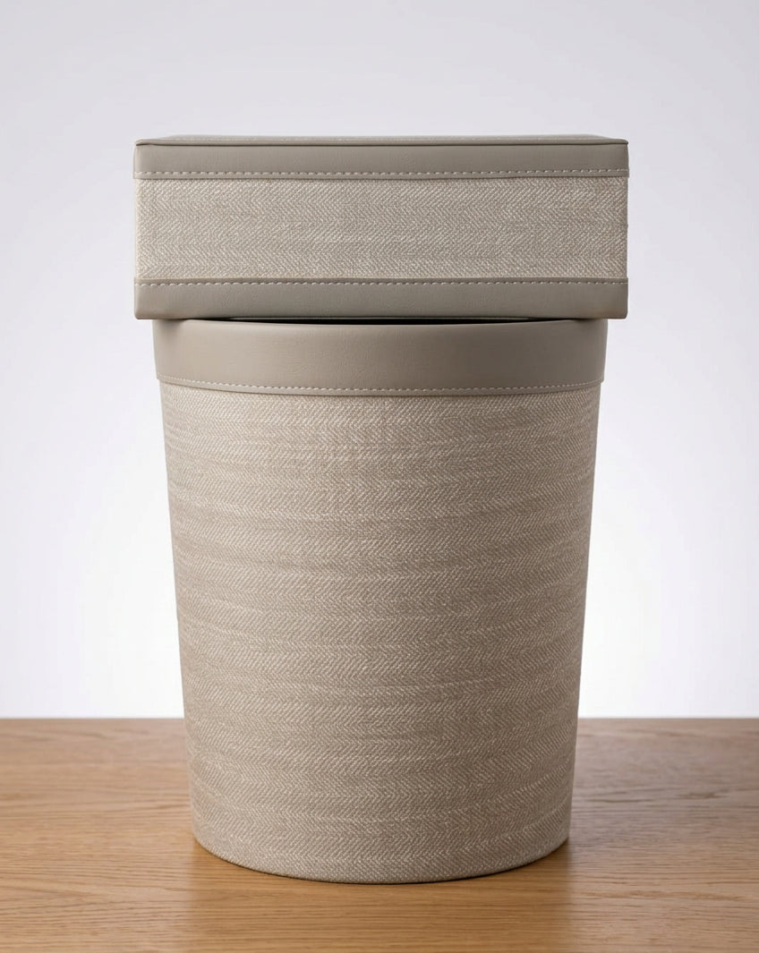 Leather Tissue Box & Dustbin Set