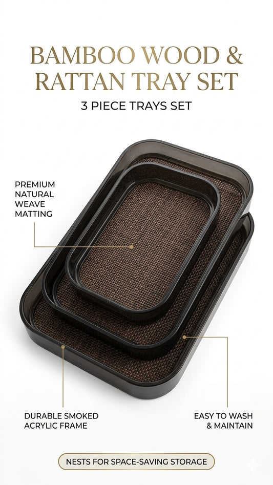 Bamboo Wooden Trays 3 Pcs Set