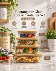 Food Storage Box With Wooden Lid 4 Pcs Set