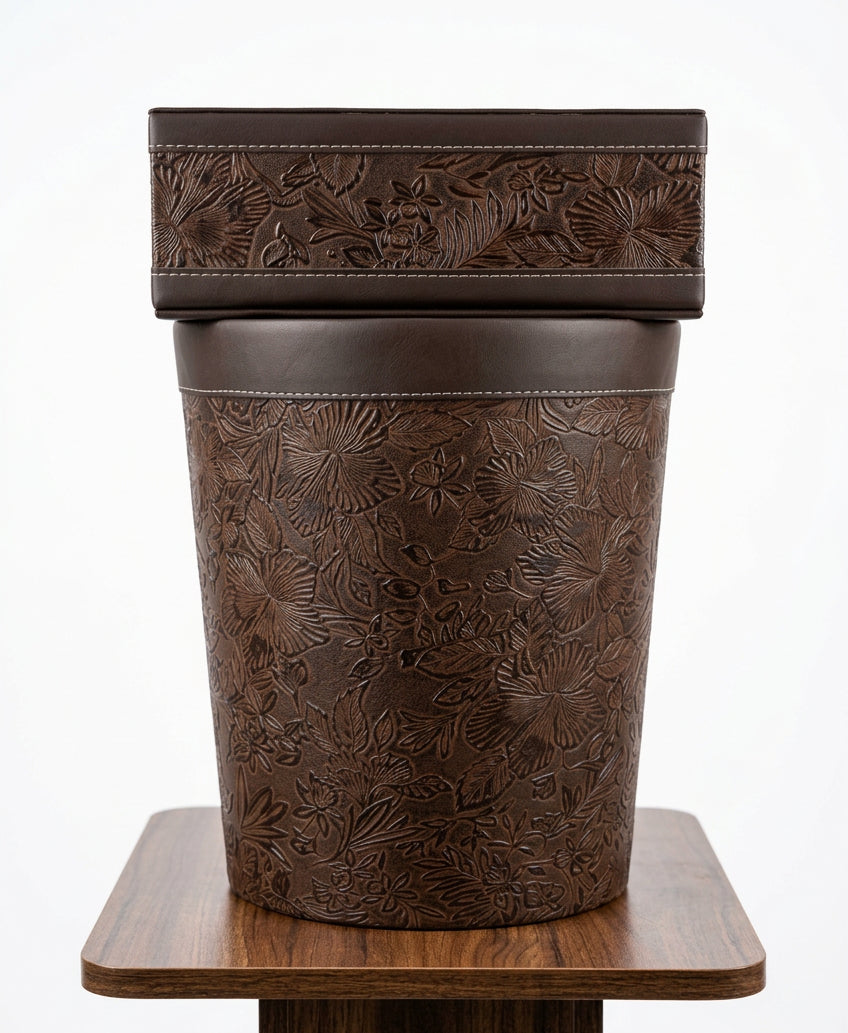 Leather Tissue Box & Dustbin Set