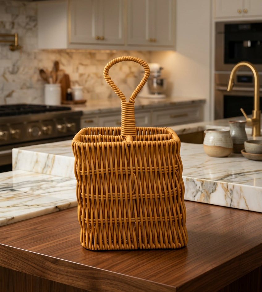 Rattan 4 Compartment Spoon Holder