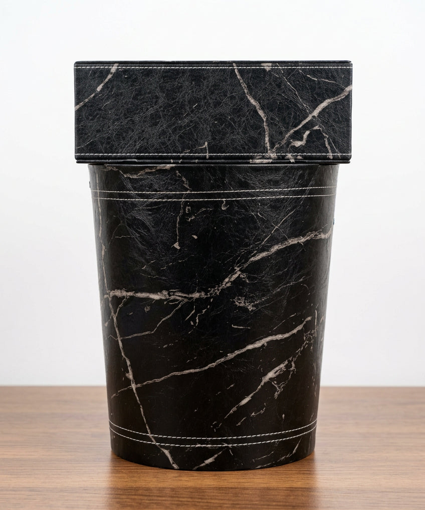 Leather Tissue Box & Dustbin Set