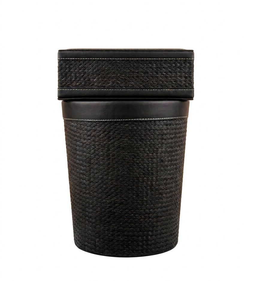Leather Tissue Box & Dustbin Set